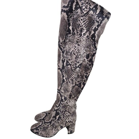 MARC FISHER Boots Womens 6 Black Snake Print Darton Over The Knee‎ Shoes Heeled - Picture 2 of 12